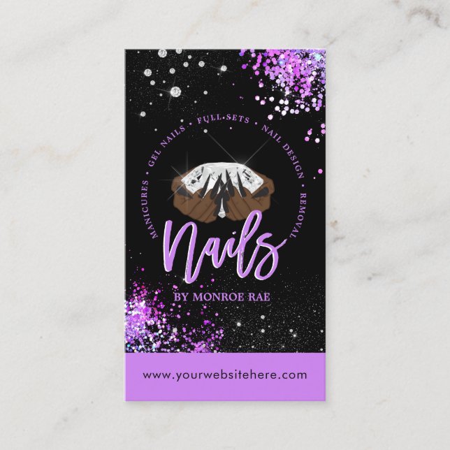 Tarjeta De Visita Logo del artista de las uñas diamante purpurina ti (Anverso)