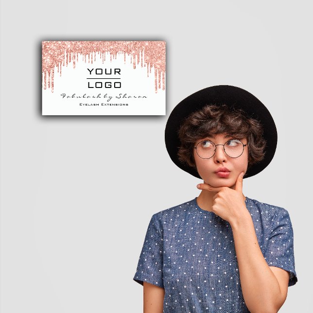 Tarjeta De Visita Logo del artista de maquillaje Eyelash Rosa de Pur (Makeup Artist Eyelash Rose Glitter Drips Logo Business Card )