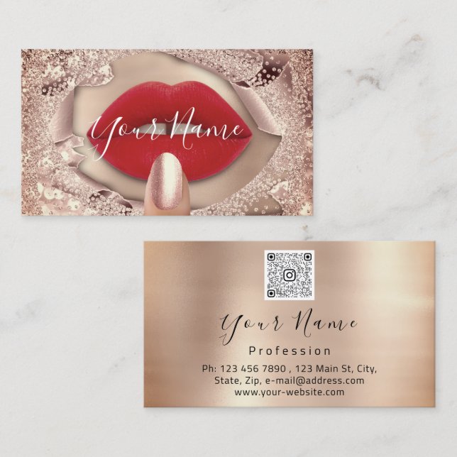 Tarjeta De Visita Logo del código QR de los labios rojos del beso Ro (Anverso / Reverso)