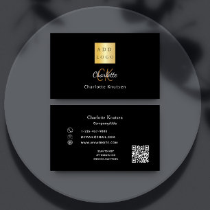 Tarjeta De Visita Logo del código Qr del monograma de oro negro