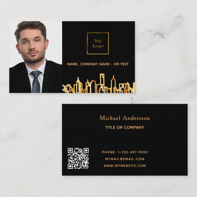 Tarjeta De Visita Logo del código QR para la foto inmobiliaria en or (Anverso / Reverso)