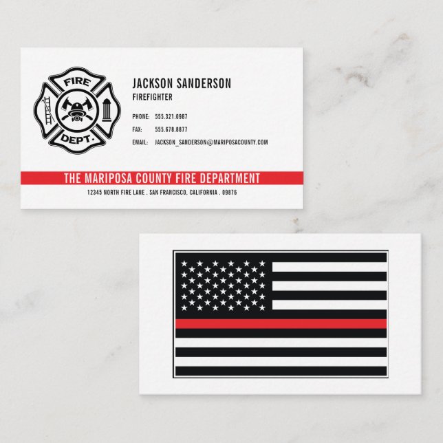Tarjeta De Visita Logo del Departamento Personalizado de Bomberos (Anverso / Reverso)