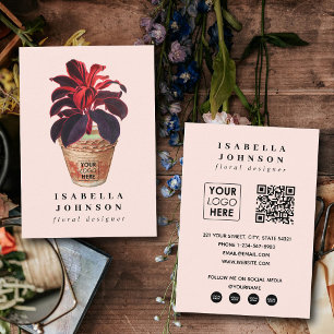 Tarjeta De Visita Logo del Diseñador Botánico Código QR rosa Medios 