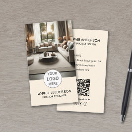 Tarjeta De Visita Logo del Diseñador del Interior Foto QR Crema de m