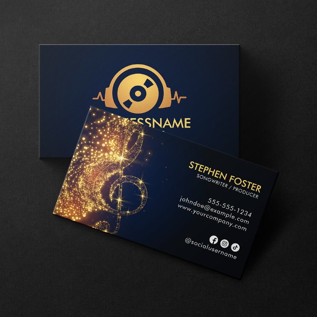 Tarjeta De Visita Logo del DJ Elegant Gold Songwriter (Subido por el creador)