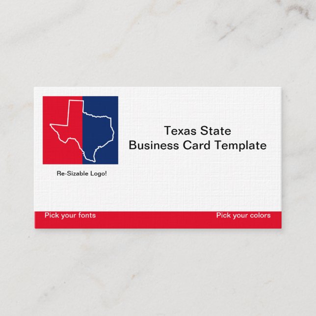 Tarjeta De Visita Logo del estado de Texas rojo, azul blanco (Anverso)