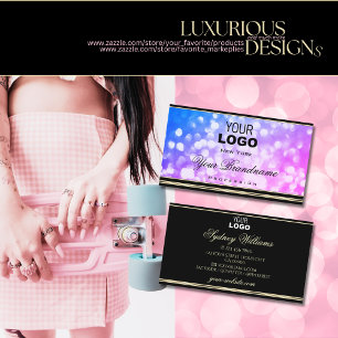 Tarjeta De Visita Logo del Glamour Blue Pink Purpurina Black Golden 