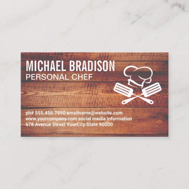 Tarjeta De Visita Logo del Gorra Spatula Chef | Madera (Anverso)