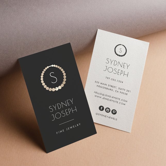 Tarjeta De Visita Logo del Monograma Faux Gold | Joyas (Subido por el creador)