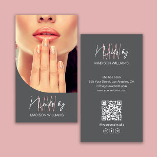 Tarjeta De Visita Logo del Monograma Foto Artista de las uñas Gris