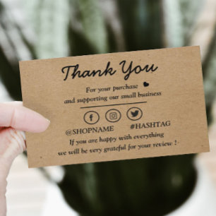 Tarjeta De Visita Logo del personalizado de papel Kraft gracias