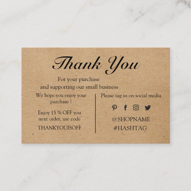 Tarjeta De Visita Logo del personalizado de papel Kraft gracias a la (Anverso)