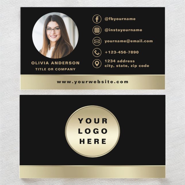 Tarjeta De Visita Logo del personalizado Elegante foto de oro negro (Subido por el creador)