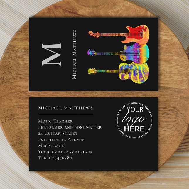 Tarjeta De Visita Logo del Personalizado Guitar Music Teacher (Guitar teacher musician logo custom business card)