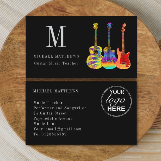 Tarjeta De Visita Logo del Personalizado Guitar Music Teacher (Guitar tutor musician logo custom business card)