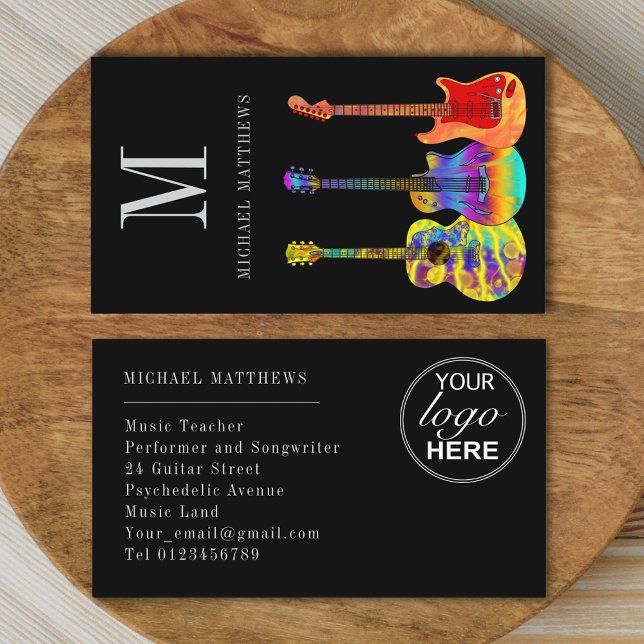 Tarjeta De Visita Logo del Personalizado Guitarra Teacher (Stylish guitar teacher musician custom logo business card)