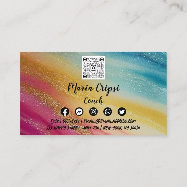 Tarjeta De Visita Logo del personalizado QR Código Arcoiris Oro Medi (Reverso)