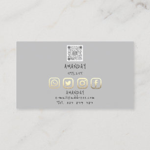 Tarjeta De Visita Logo del personalizado Social Media QR Code Gray d