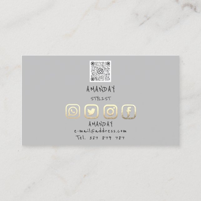 Tarjeta De Visita Logo del personalizado Social Media QR Code Gray d (Reverso)