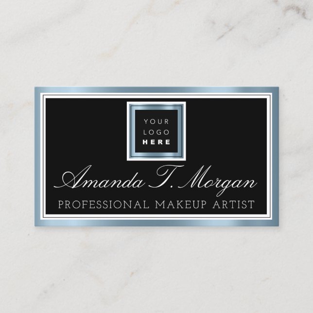 Tarjeta De Visita Logo del planificador de eventos boda Azul Metaliz (Anverso)