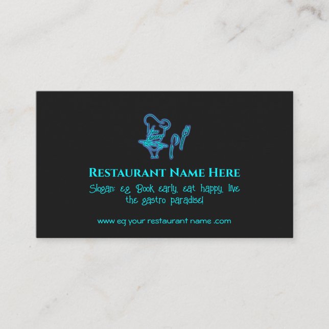 Tarjeta De Visita Logo del restaurante de comidas finas azul hielo (Anverso)