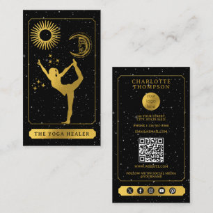 Tarjeta De Visita Logo del Tarot Celestial Yoga Sanador Negro Oro