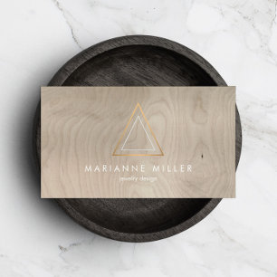 Tarjeta De Visita Logo del Triángulo Dorado Edgy Rosa en madera Beig