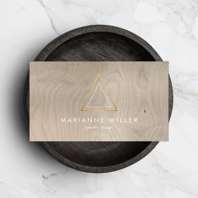 Tarjeta De Visita Logo del Triángulo Dorado Edgy Rosa en madera Beig (Subido por el creador)