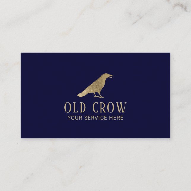 Tarjeta De Visita Logo del Viejo Crow Gold Bird Elegante Marina Azul (Anverso)