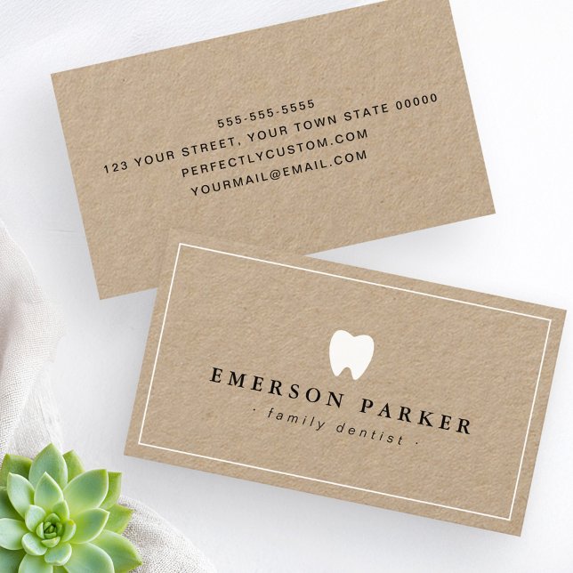 Tarjeta De Visita Logo dental dental dental dental moderno Papel Kra (Dentist dental tooth logo modern Kraft paper Business Card)