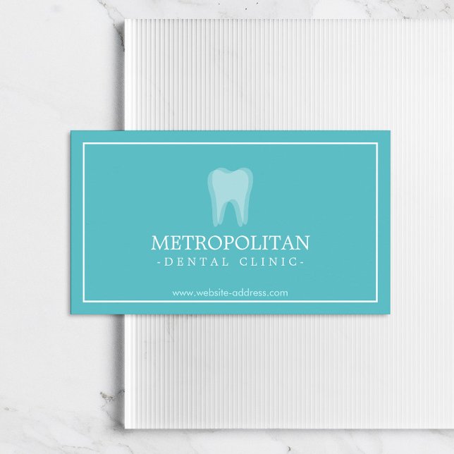Tarjeta De Visita Logo dentista moderno clásico en Aqua Blue (Subido por el creador)