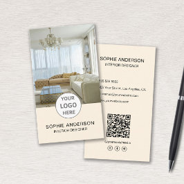 Tarjeta De Visita Logo Diseñador de interiores Foto QR Crema de medi