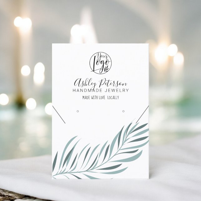 Tarjeta De Visita Logo editable de la hoja de palma collar de joyas (Editable palm leaf logo jewelry earring necklace business card)