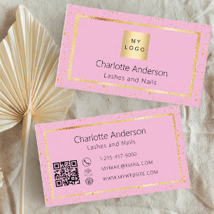 Tarjeta De Visita Logo elegante en oro rosa código QR moderno