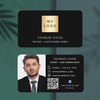 Tarjeta De Visita Logo en blanco negro Icono de foto de código QR en