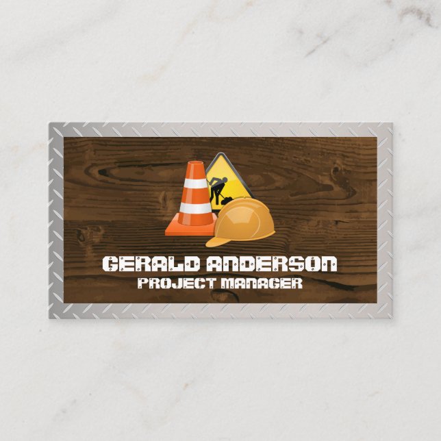 Tarjeta De Visita Logo En construcción | Madera | Acero (Anverso)