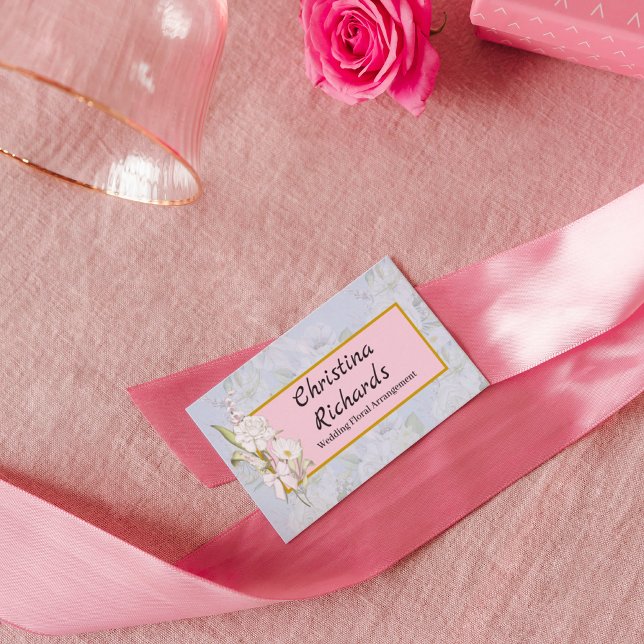 Tarjeta De Visita Logo floral azul rosa blanco moderno (Subido por el creador)