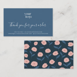Tarjeta De Visita Logo Floral Blue Boho Gracias Inserción Comercial