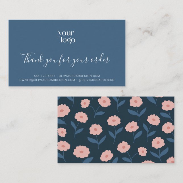 Tarjeta De Visita Logo Floral Blue Boho Gracias Inserción Comercial (Anverso / Reverso)