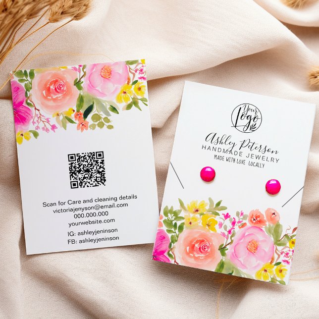 Tarjeta De Visita Logo floral bohemio collar de joyas (Bohemian floral logo jewelry earring necklace business card)