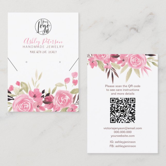 Tarjeta De Visita Logo floral rosa joyas collar de adrenalina código (Anverso / Reverso)