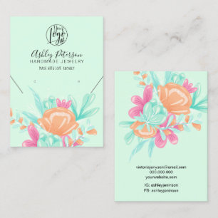 Tarjeta De Visita Logo floral verde azulado rosa collar de jaulas