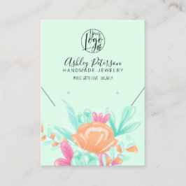 Tarjeta De Visita Logo floral verde azulado rosa collar de jaulas