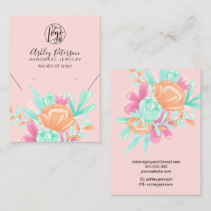 Tarjeta De Visita Logo floral verde azulado rosa collar de jaulas