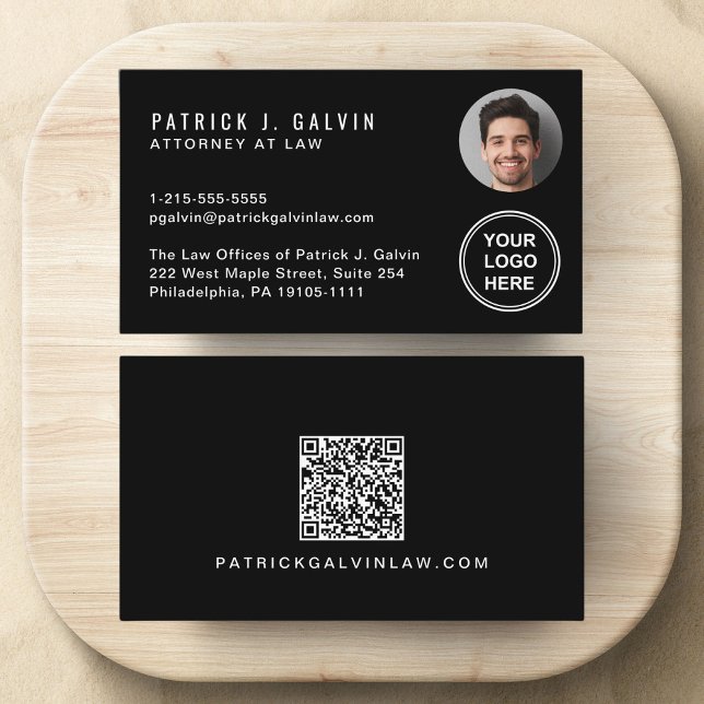 Tarjeta De Visita Logo fotográfico profesional QR (Make a lasting impression with this modern business card featuring your photo, logo and QR code)