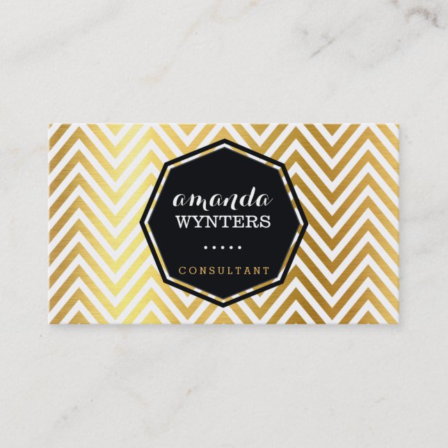 Tarjeta De Visita LOGO genial patrón de chevron oro botón de Relieve (Anverso)