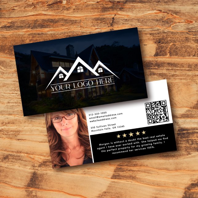 Tarjeta De Visita Logo Headshot QR Code Review Agente Inmobiliario (Subido por el creador)