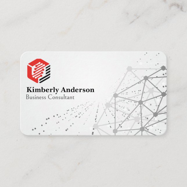 Tarjeta De Visita Logo Hexagonal Moderno | Fondo de red (Anverso)