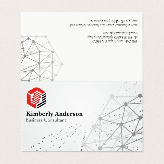 Tarjeta De Visita Logo Hexagonal Moderno | Fondo de red (Exterior desplegado)