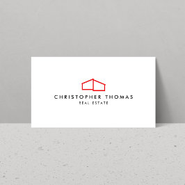 Tarjeta De Visita Logo Hogar Moderno Inmobiliario Rojo/Blanco